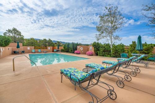 Nambe Pueblo House | Heated Pool Access! Mtn-View Santa Fe Home, Patio