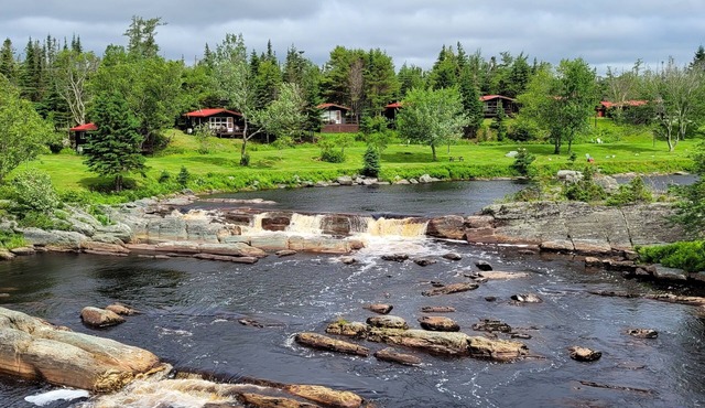 Deluxe Accessible King Chalet with River View Deck in Liscomb