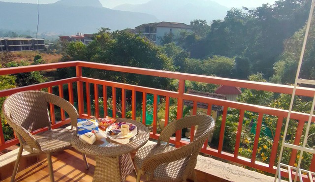 Scenic View of Mountains with Projector for relaxed Stay with friends and family